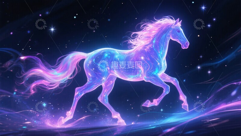 高清大图下载【趣麦麦图】-梦幻星空下的炫彩奔马603