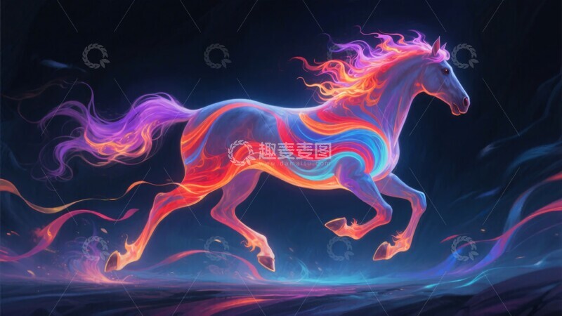 高清大图下载【趣麦麦图】炫彩奔跑的梦幻之马601