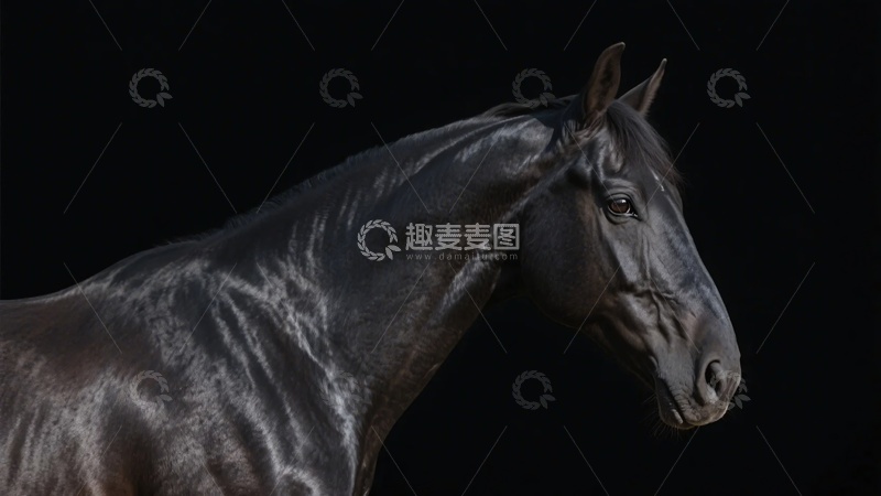 高清大图下载【趣麦麦图】-黑色骏马的特写肖像620