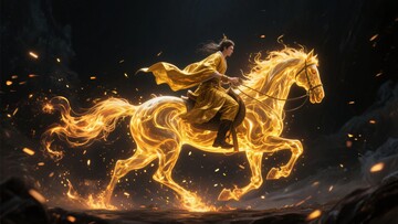 骑手乘金色火焰马奔腾画面269