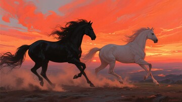 夕阳下双马奔腾205