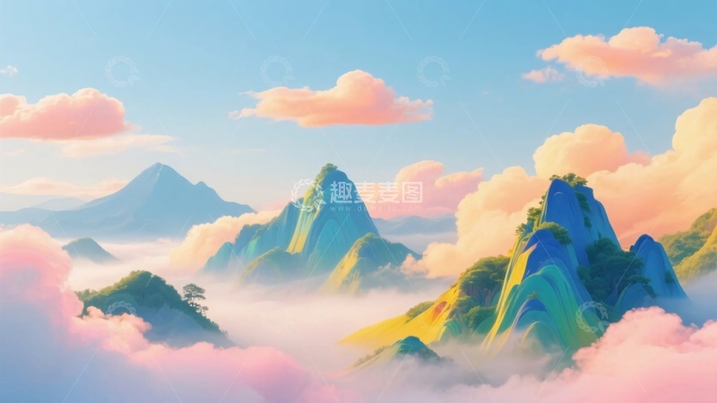高清大图下载【趣麦麦图】-梦幻云端中的多彩山峦226