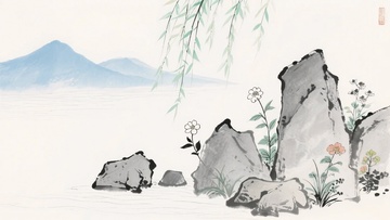 水墨山水石头花草图515