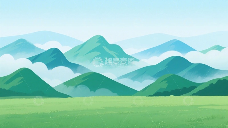 高清大图下载【趣麦麦图】-清新插画风格的山峦景色695
