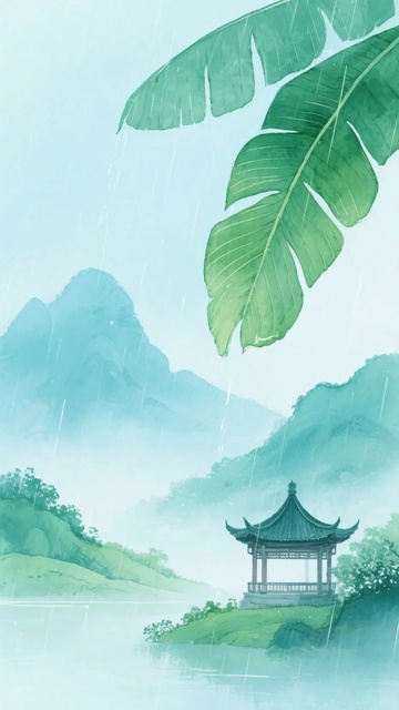 中式山水亭阁风景插画834