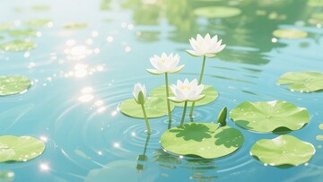 水中绽放的美丽白色睡莲933