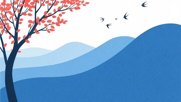 山水间的红叶树与飞鸟725
