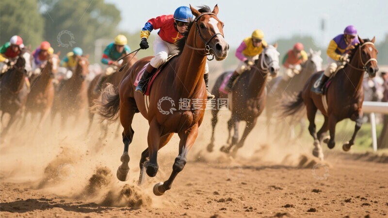 高清大图下载【趣麦麦图】赛马比赛中马匹奋力奔跑215