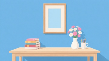 简约室内书桌插画场景323