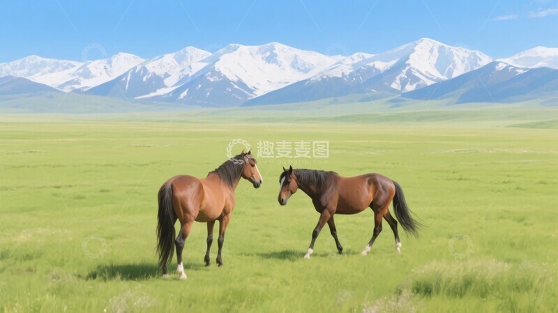 高清大图下载【趣麦麦图】-草原上的两匹马347