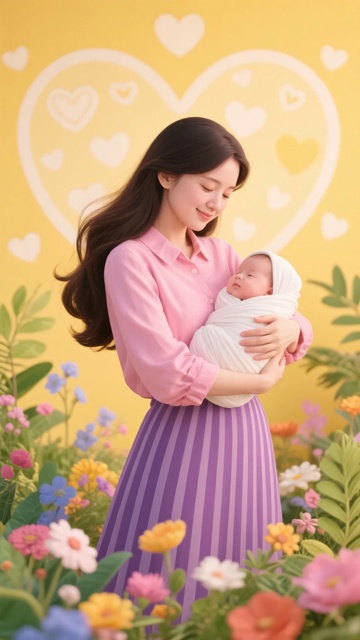 母亲怀抱婴儿的温馨场景129