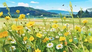 美丽田野间的繁花插画590