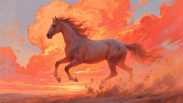 夕阳下奔腾的骏马776