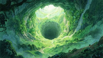 奇幻深洞绿色景观插画009