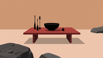插画中的红桌与摆件656