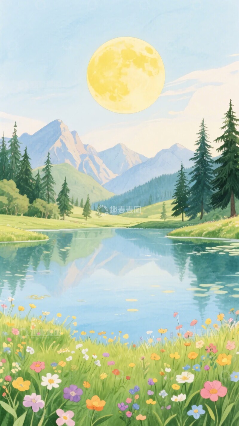 高清大图下载【趣麦麦图】-月夜下的山间湖畔美景639