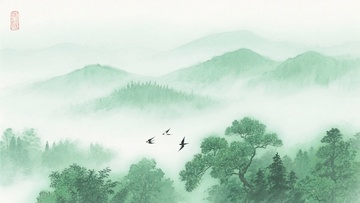水墨山水间飞鸟景致800