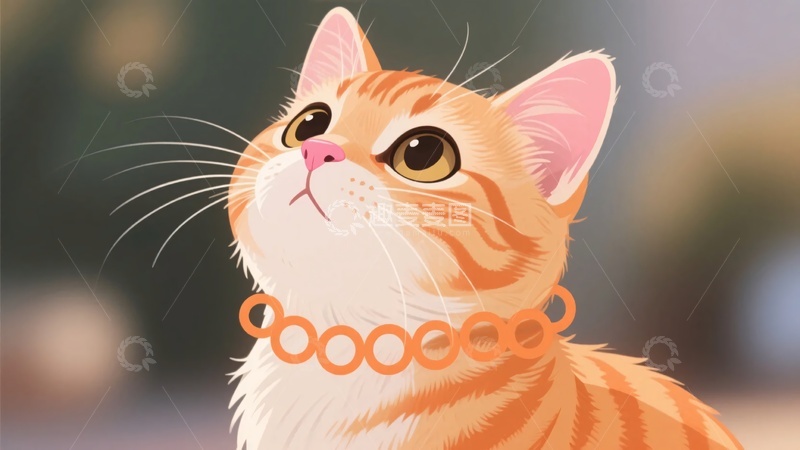 高清大图下载【趣麦麦图】可爱戴项圈的橘猫插画240