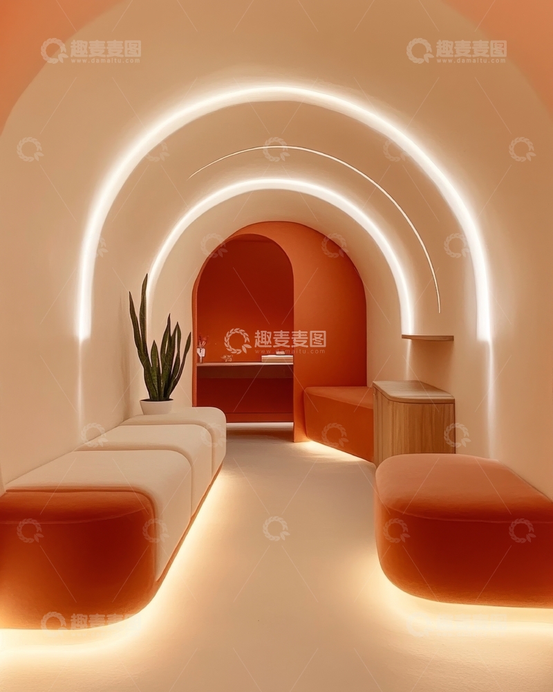 高清大图下载【趣麦麦图】现代橙色弧形室内设计