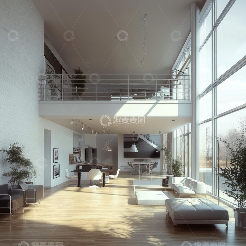 高清大图下载【趣麦麦图】现代开放式客厅与阁楼设计