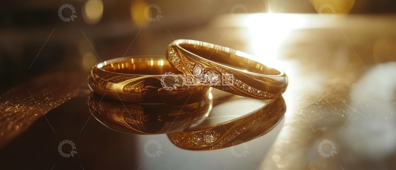 高清大图下载【趣麦麦图】两枚金色婚戒的特写