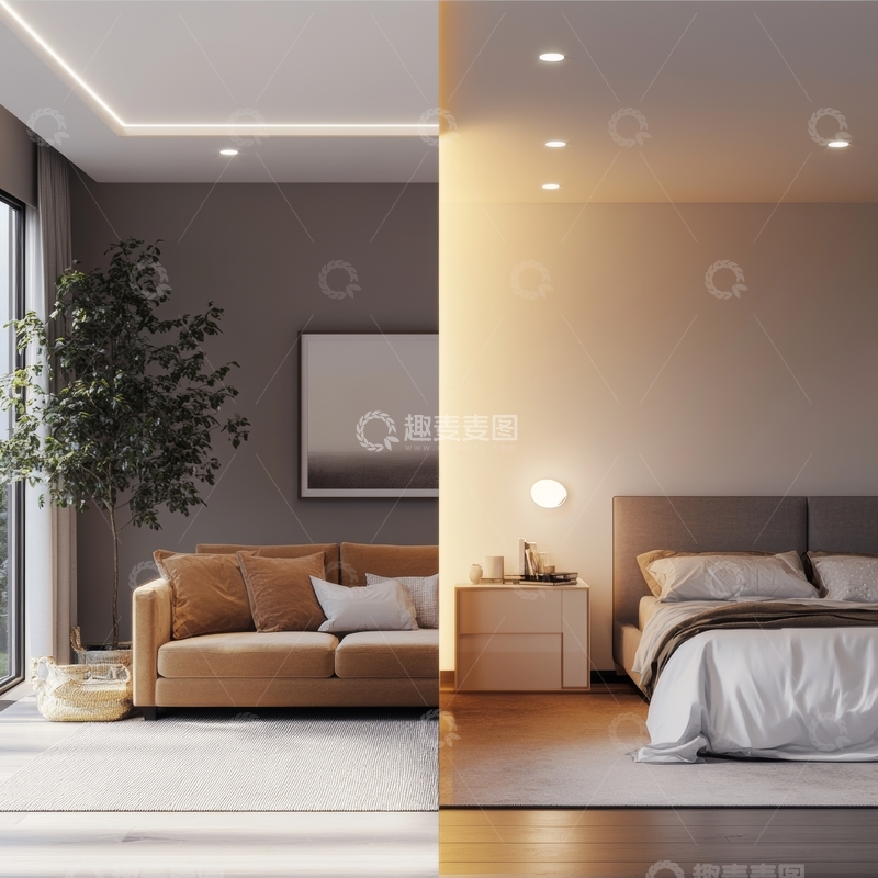 高清大图下载【趣麦麦图】现代客厅与卧室的对比