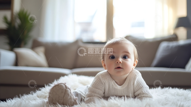 高清大图下载【趣麦麦图】婴儿趴在毛毯上