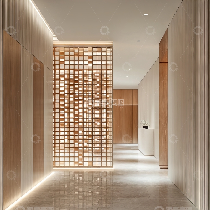 高清大图下载【趣麦麦图】现代走廊中的格栅屏风