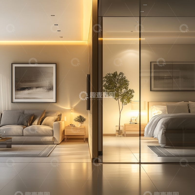 高清大图下载【趣麦麦图】现代简约风格的客厅与卧室