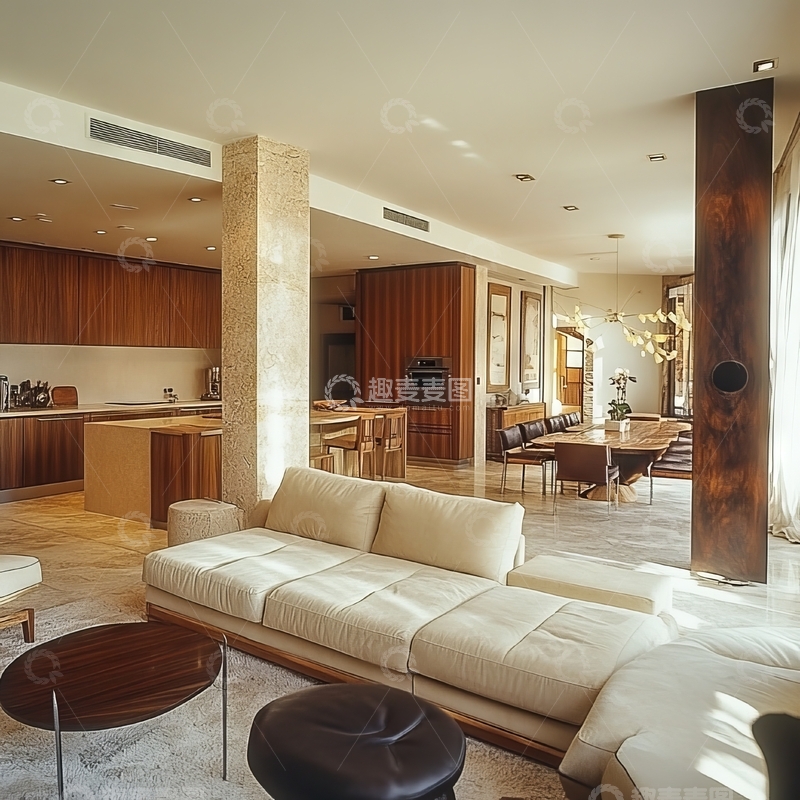 高清大图下载【趣麦麦图】现代开放式客厅与厨房