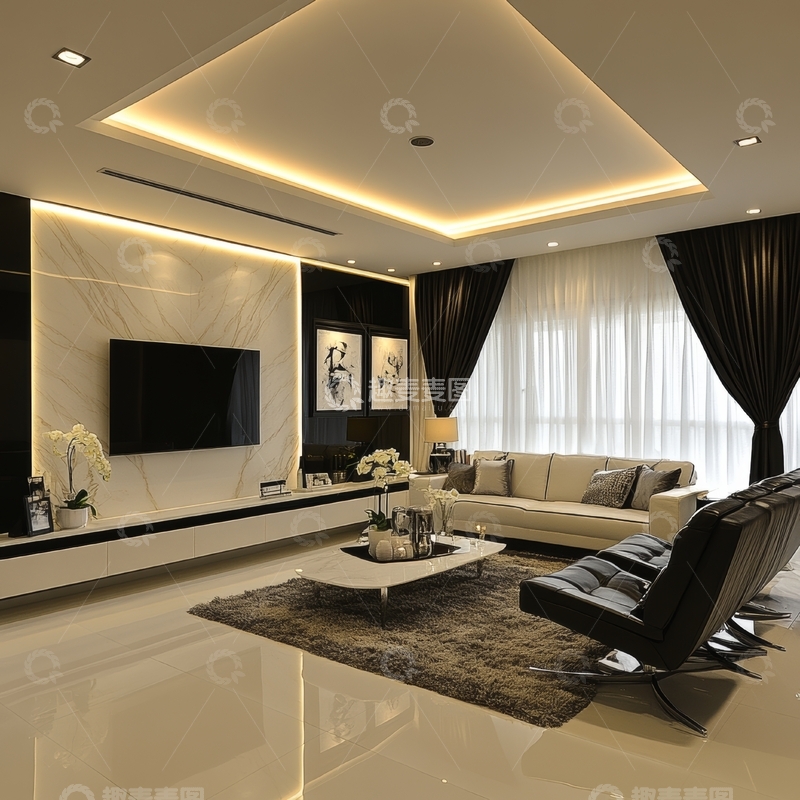 高清大图下载【趣麦麦图】现代豪华客厅内饰
