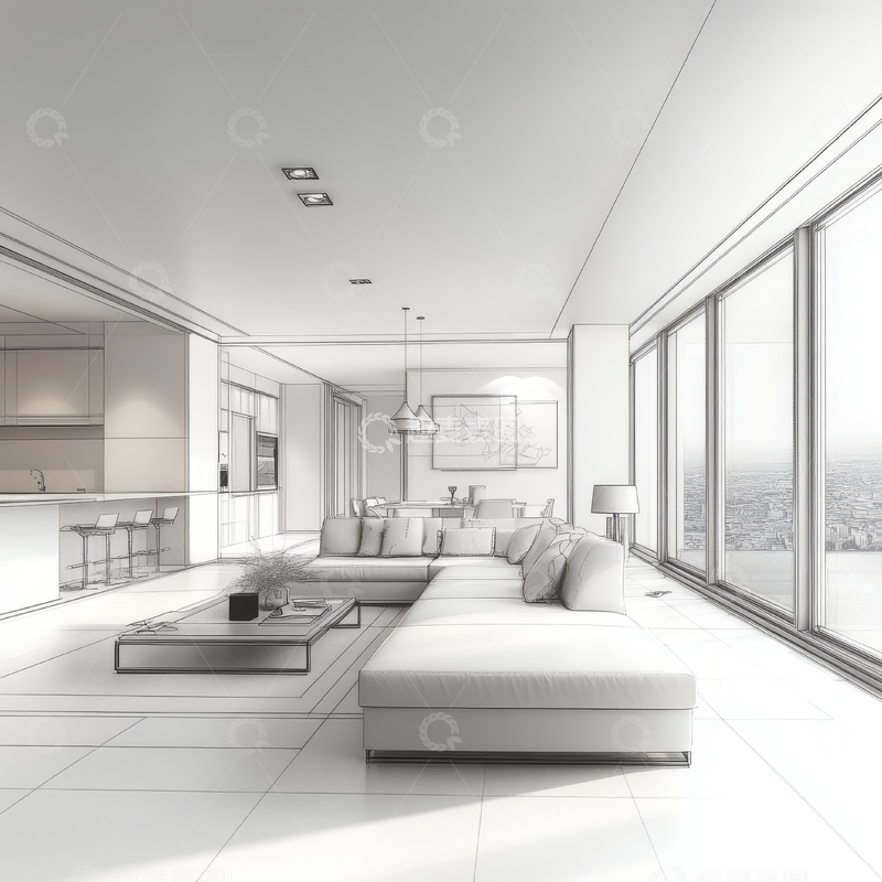 高清大图下载【趣麦麦图】现代客厅设计草图