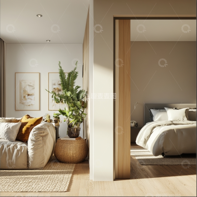高清大图下载【趣麦麦图】现代简约风格的客厅与卧室