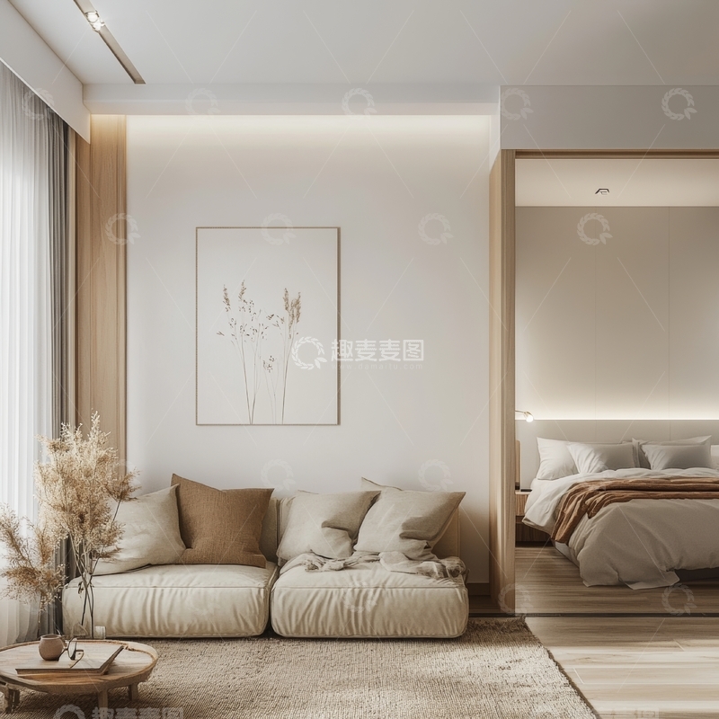 高清大图下载【趣麦麦图】现代简约风格的客厅与卧室