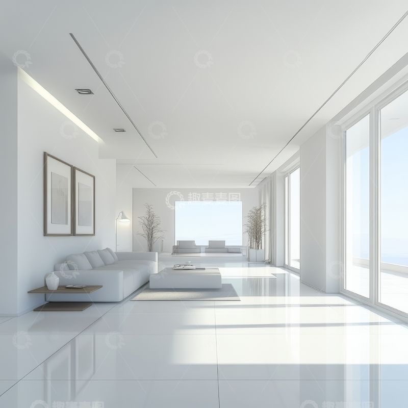 高清大图下载【趣麦麦图】现代简约风格的白色客厅