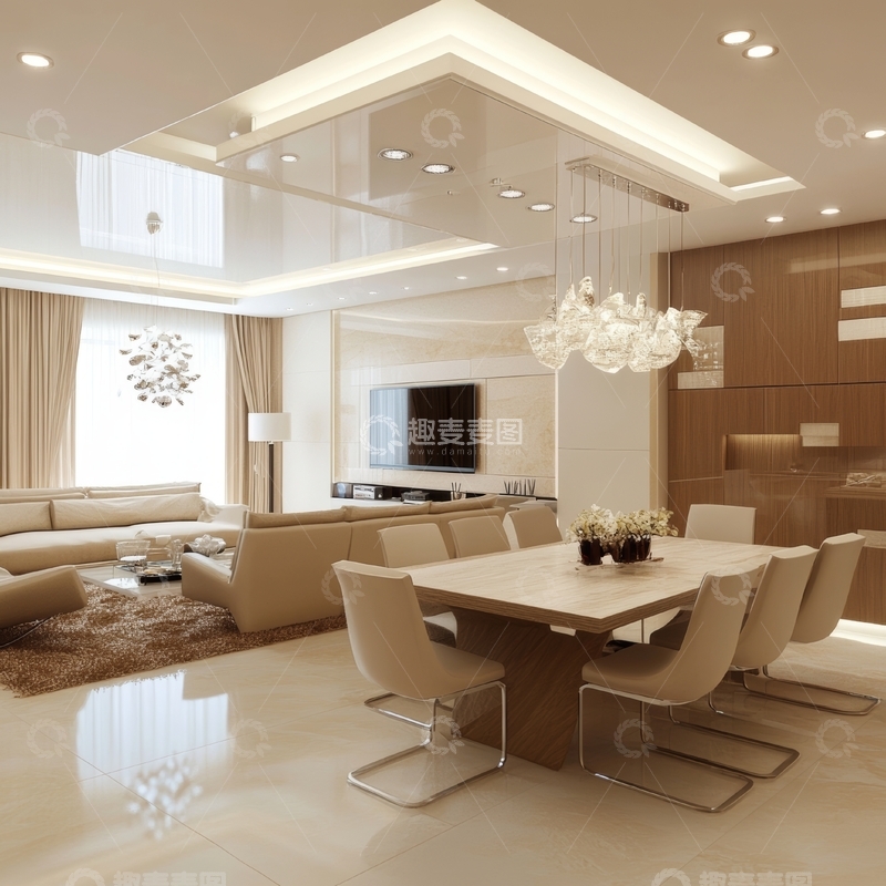 高清大图下载【趣麦麦图】现代豪华客厅与餐厅