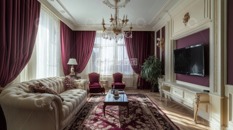 高清大图下载【趣麦麦图】豪华客厅，古典装饰风格