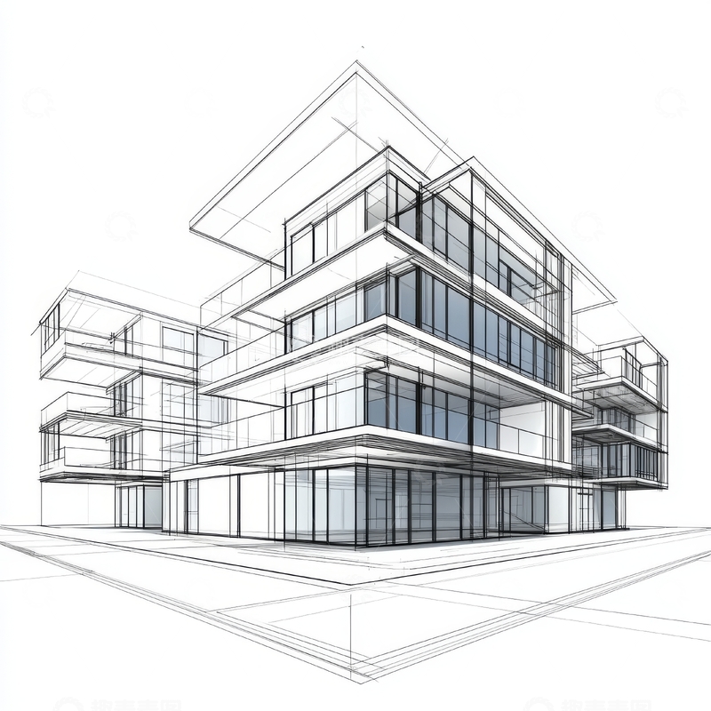 高清大图下载【趣麦麦图】现代建筑结构草图