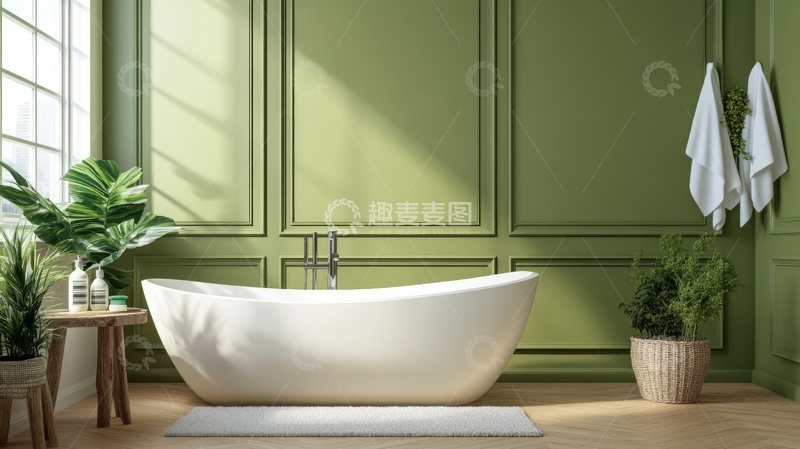 高清大图下载【趣麦麦图】现代简约风格的绿色浴室
