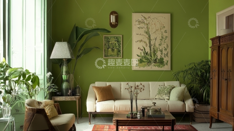 高清大图下载【趣麦麦图】绿色主题的现代客厅布置