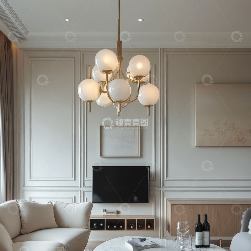 高清大图下载【趣麦麦图】现代客厅中的吊灯和沙发