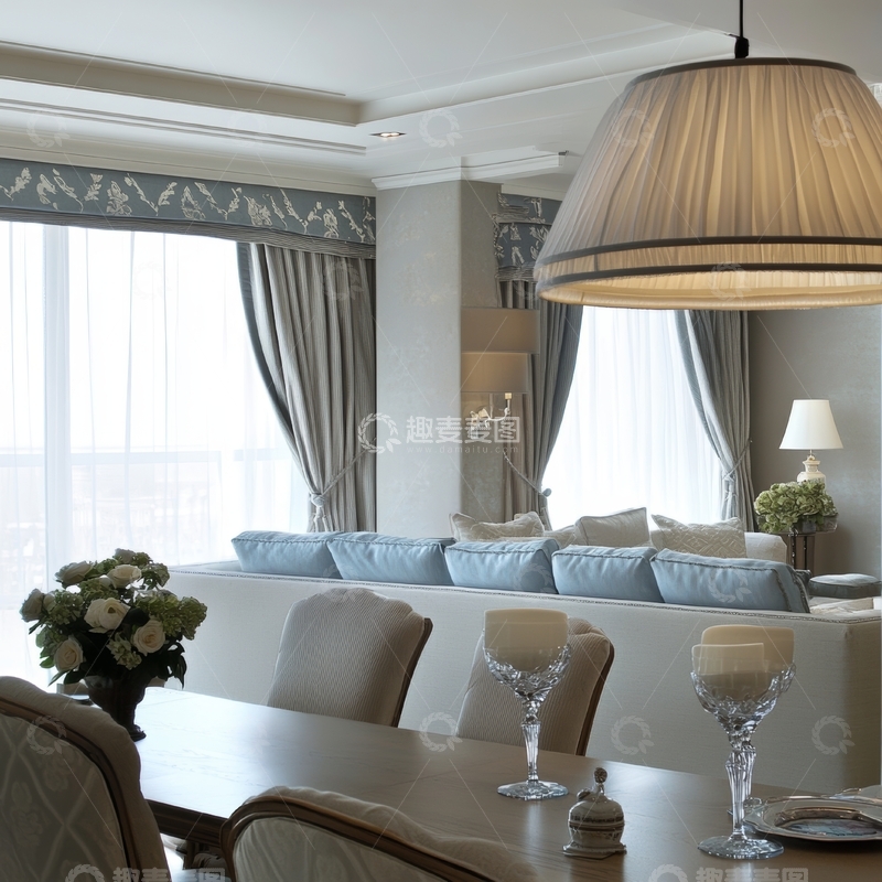 高清大图下载【趣麦麦图】现代客厅与餐厅的优雅结合