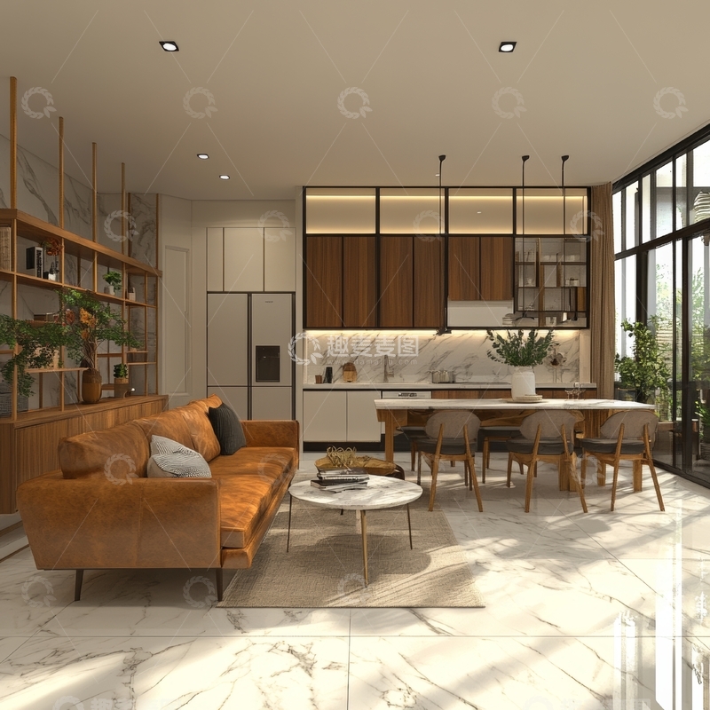 高清大图下载【趣麦麦图】现代开放式厨房与客厅