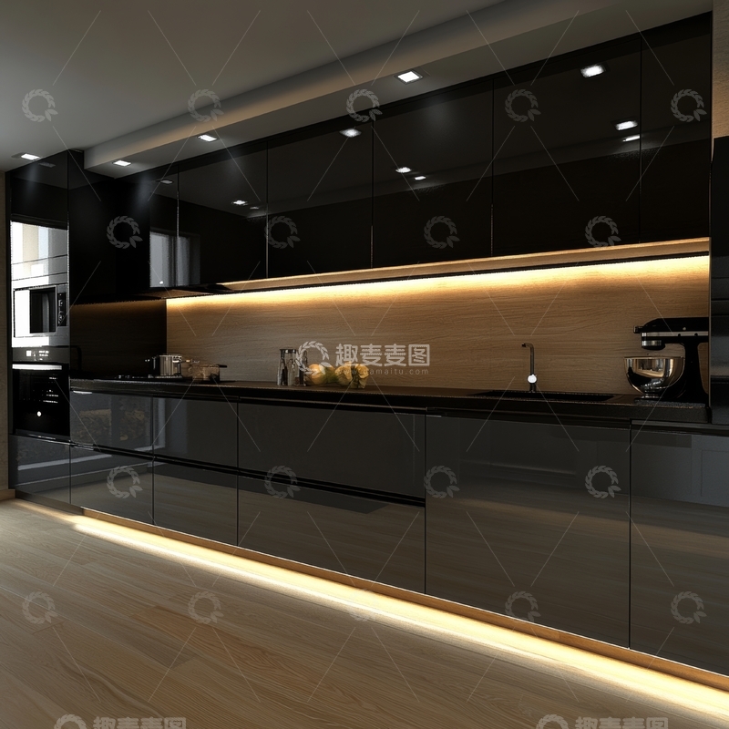 高清大图下载【趣麦麦图】现代黑色厨房内饰