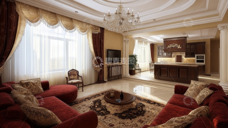 高清大图下载【趣麦麦图】豪华客厅与开放式厨房设计
