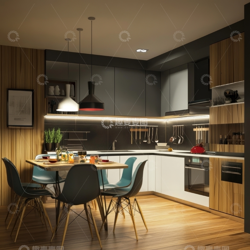 高清大图下载【趣麦麦图】现代厨房与餐桌