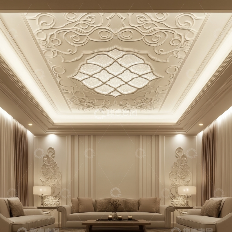 高清大图下载【趣麦麦图】豪华客厅吊顶装饰