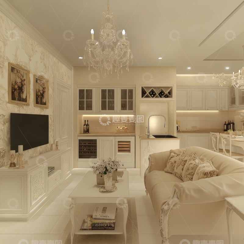 高清大图下载【趣麦麦图】现代奢华客厅与厨房