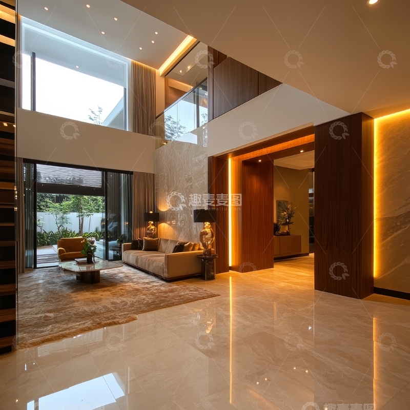 高清大图下载【趣麦麦图】现代豪华客厅与走廊设计