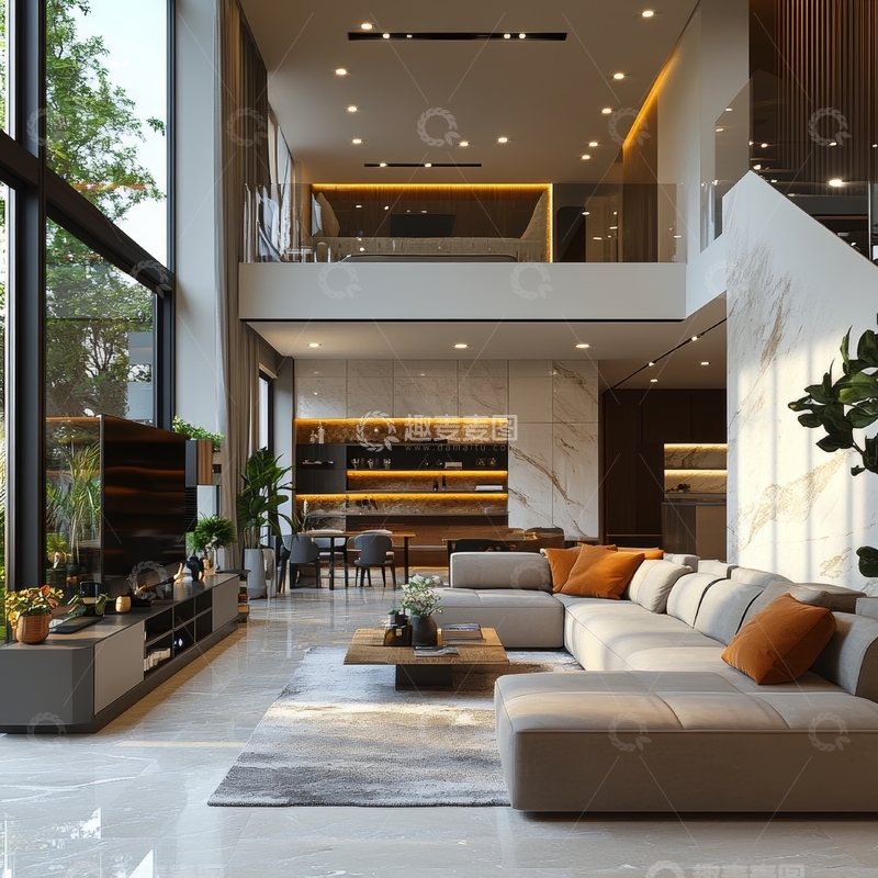 高清大图下载【趣麦麦图】现代双层客厅设计